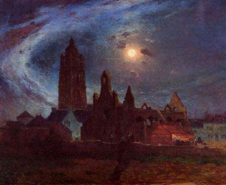 unknow artist The Bourg-de-Batz Church under the Moon oil painting image